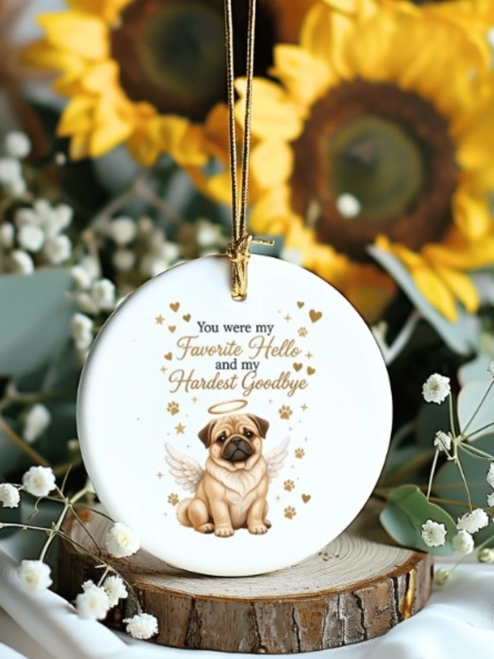 Memorial Pug Tote Bag - White Canvas Shoulder Bag